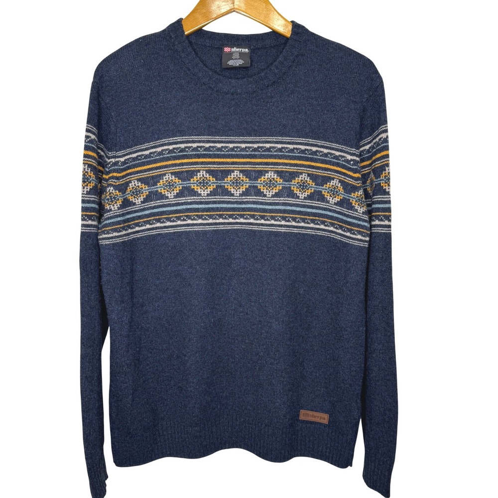 Sherpa Adventure Gear Fair‎ Isle Blue Sweater Wool Blend Men's Large